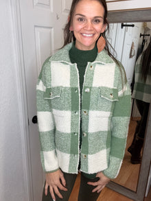 PAMMY PLAID SHACKET SAGE- STACCATO