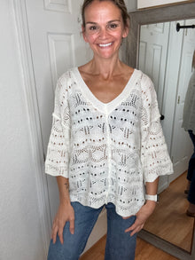 Quill Open Knit Pullover Top- POL