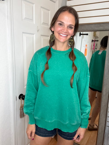 KELLY ACID WASH PULLOVER SWEATSHIRT TOP - ZENANA