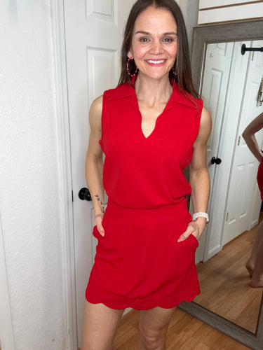 Make It Count Textured Skort & Top Red- Jess Lea