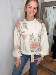 Spring Floral Pullover Sweatshirt Cream -Blakeley