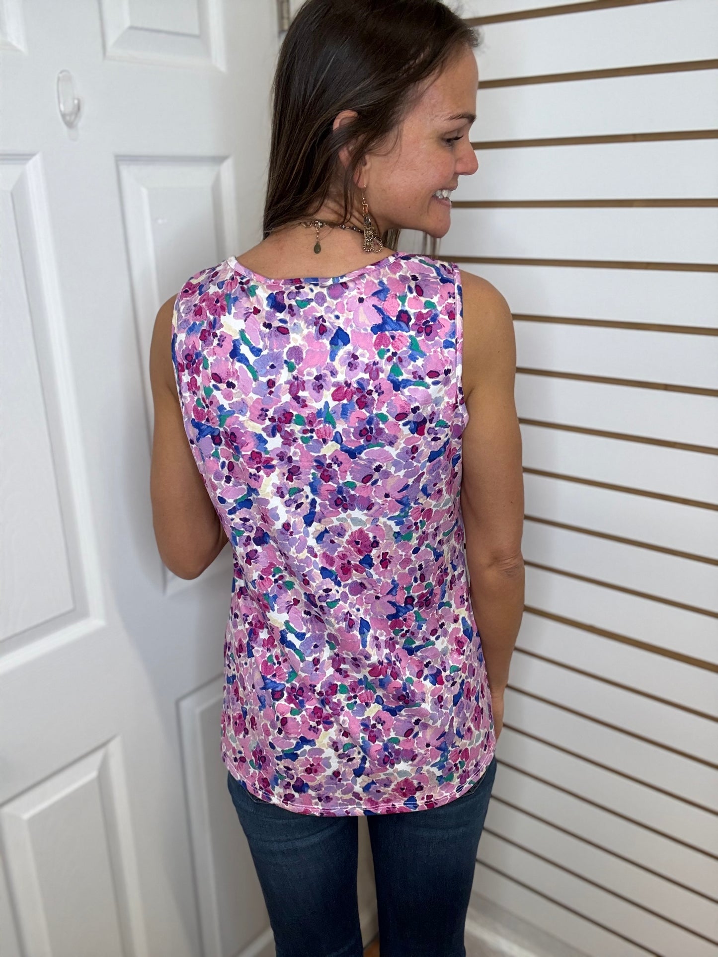 MICHELLE MAE Luxe Crew Tank - Purple Floral