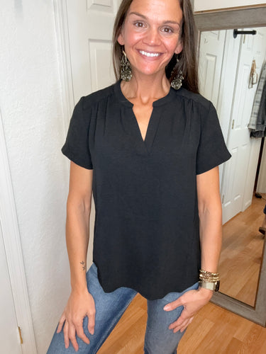 MILLIE SHORT SLEEVE BLOUSE TOP BLACK - MITTOSHOP