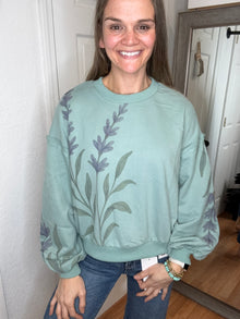 Spring Floral Pullover Sweatshirt Teal Blakeley