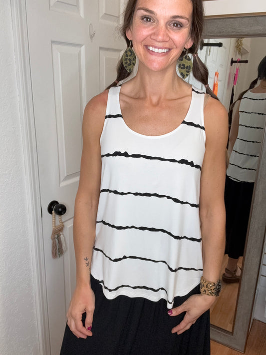 GERRI SLEEVLESS TOP- IVORY BLACK STRIPE - ZENANA