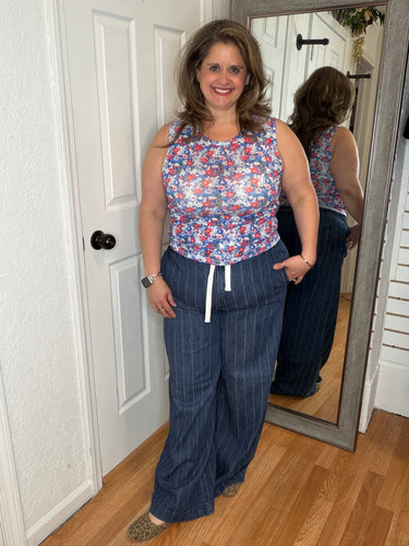 Abby Pinstripe Pull On Denim Jeans- Risen