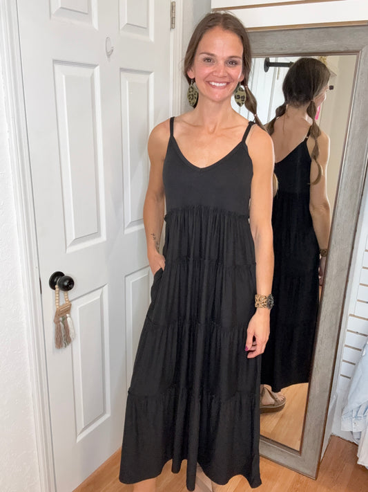 DIANE TIERED MAXI DRESS BLACK - ZENANA