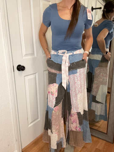 Patty Patchwork Chambray Denim Pants - Oli & Hali