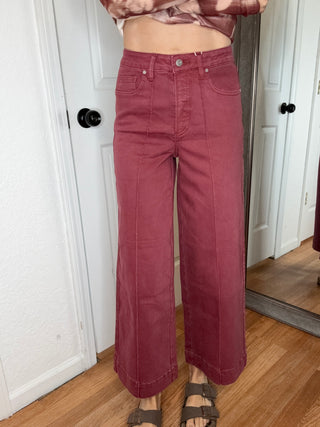 Penny Pintuck Denim Pants Merlot- Anniewear