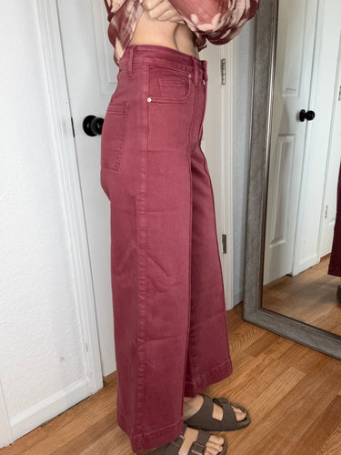 Penny Pintuck Denim Pants Merlot- Anniewear