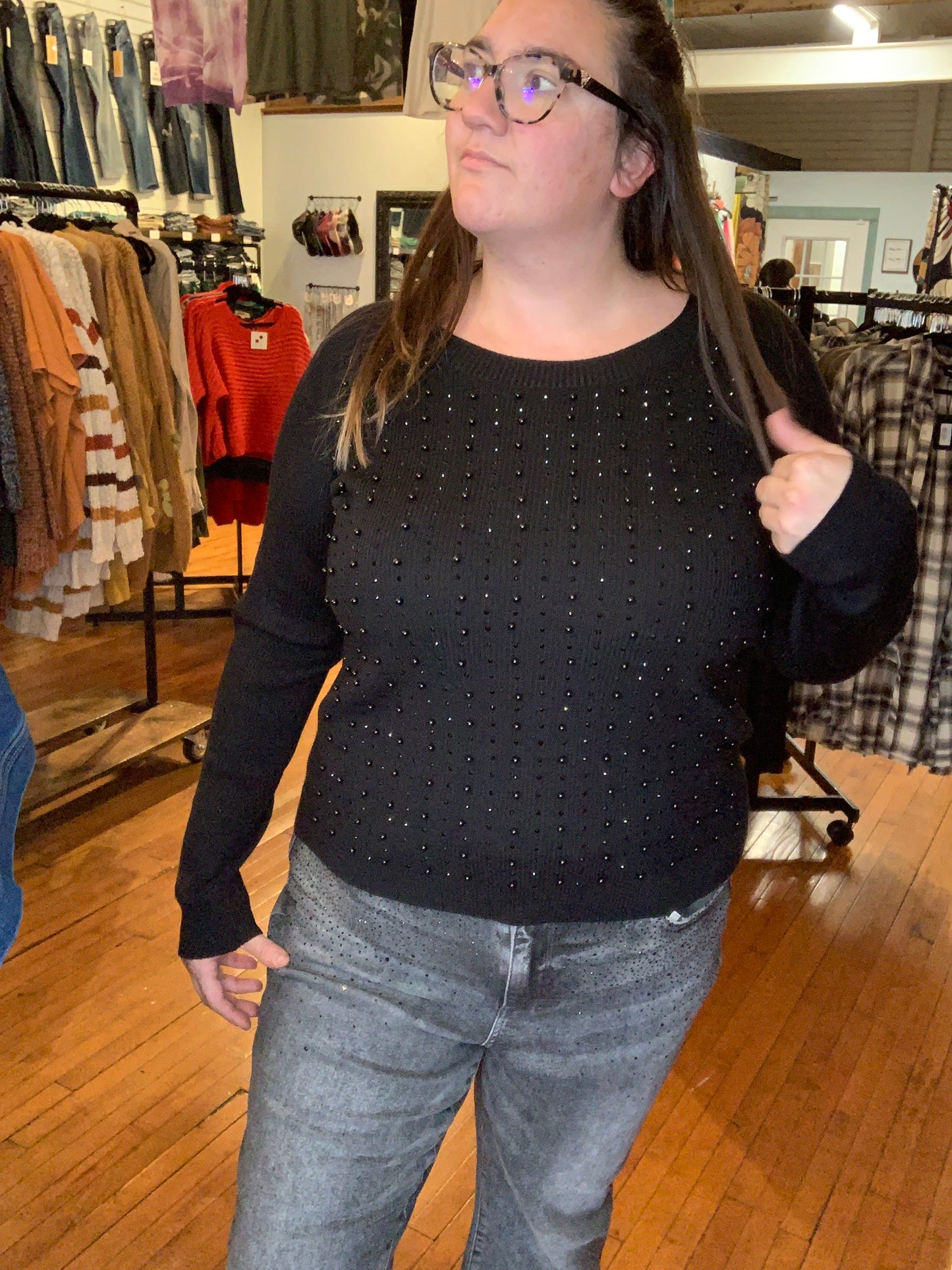 Adel - Pearl and Rhinestone Sweater Top