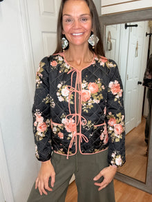 QUINNIE QUILTED FLORAL TIE FRONT JACKET - ODDI