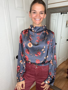 Mara Long Sleeve Blouse Top Navy- Listicle