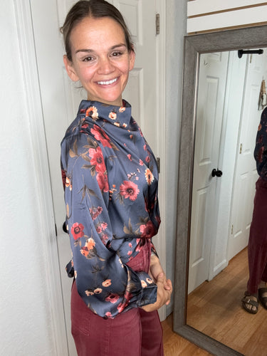 Mara Long Sleeve Blouse Top Navy- Listicle