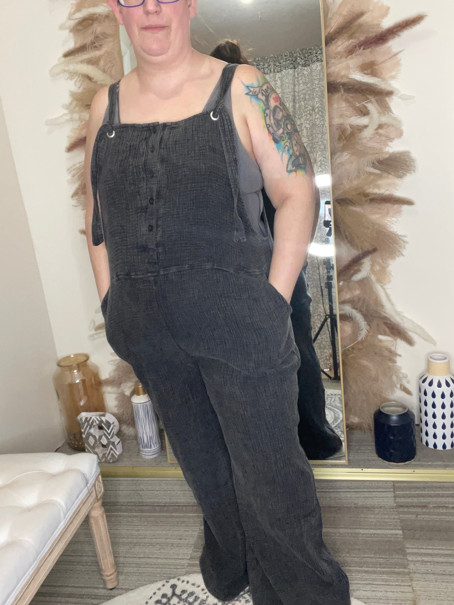 Washed henley overalls - Black