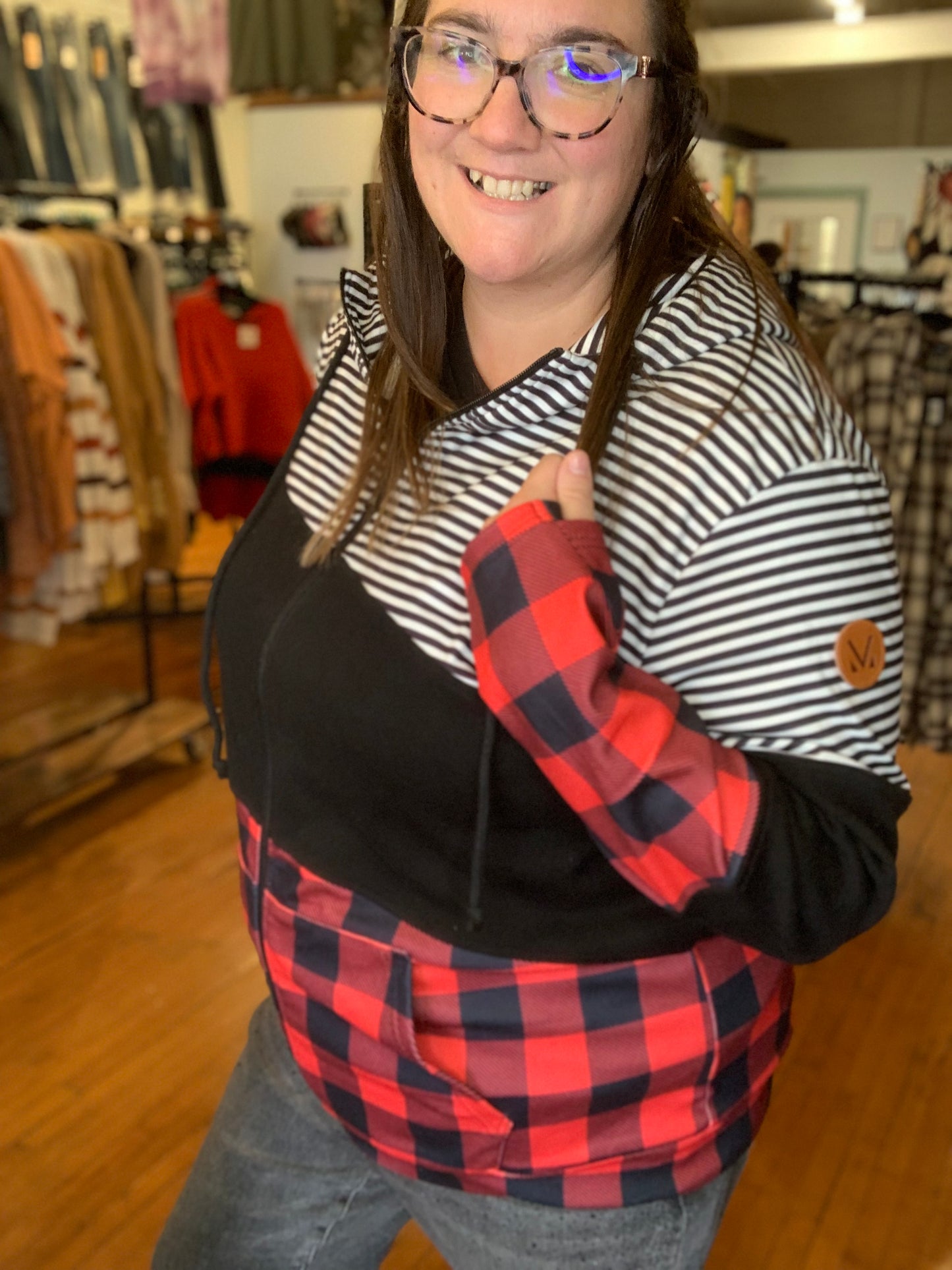 Jessa - Colorblock Fullzip - Plaid and Stripes