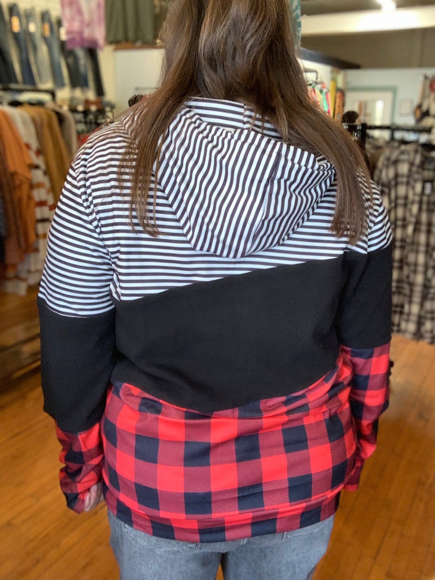 Jessa - Colorblock Fullzip - Plaid and Stripes