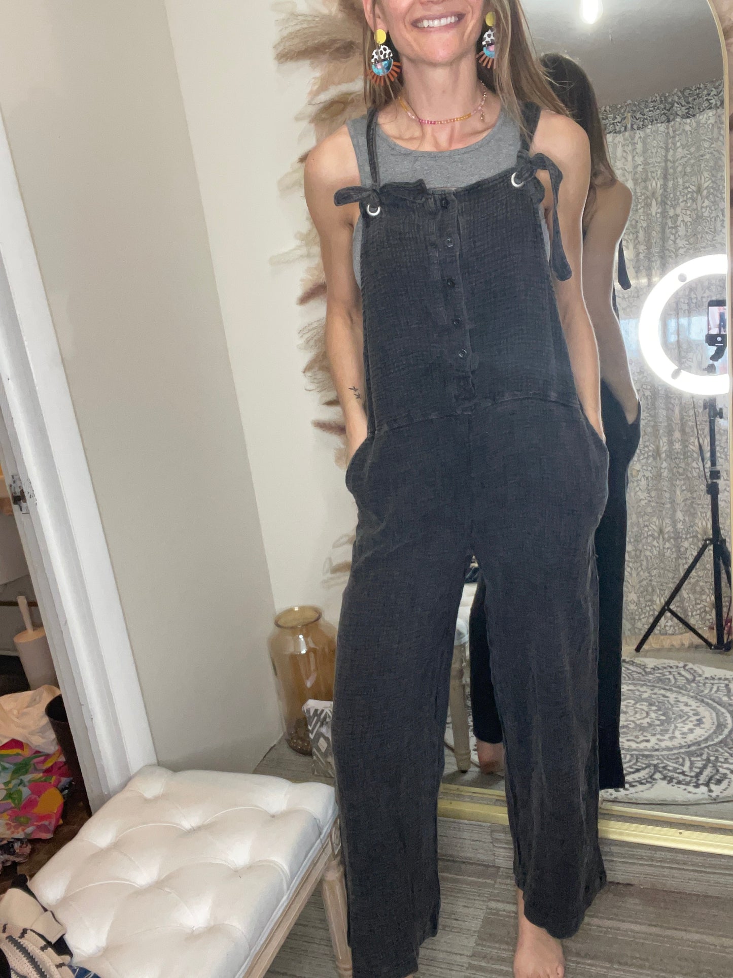 Washed henley overalls - Black