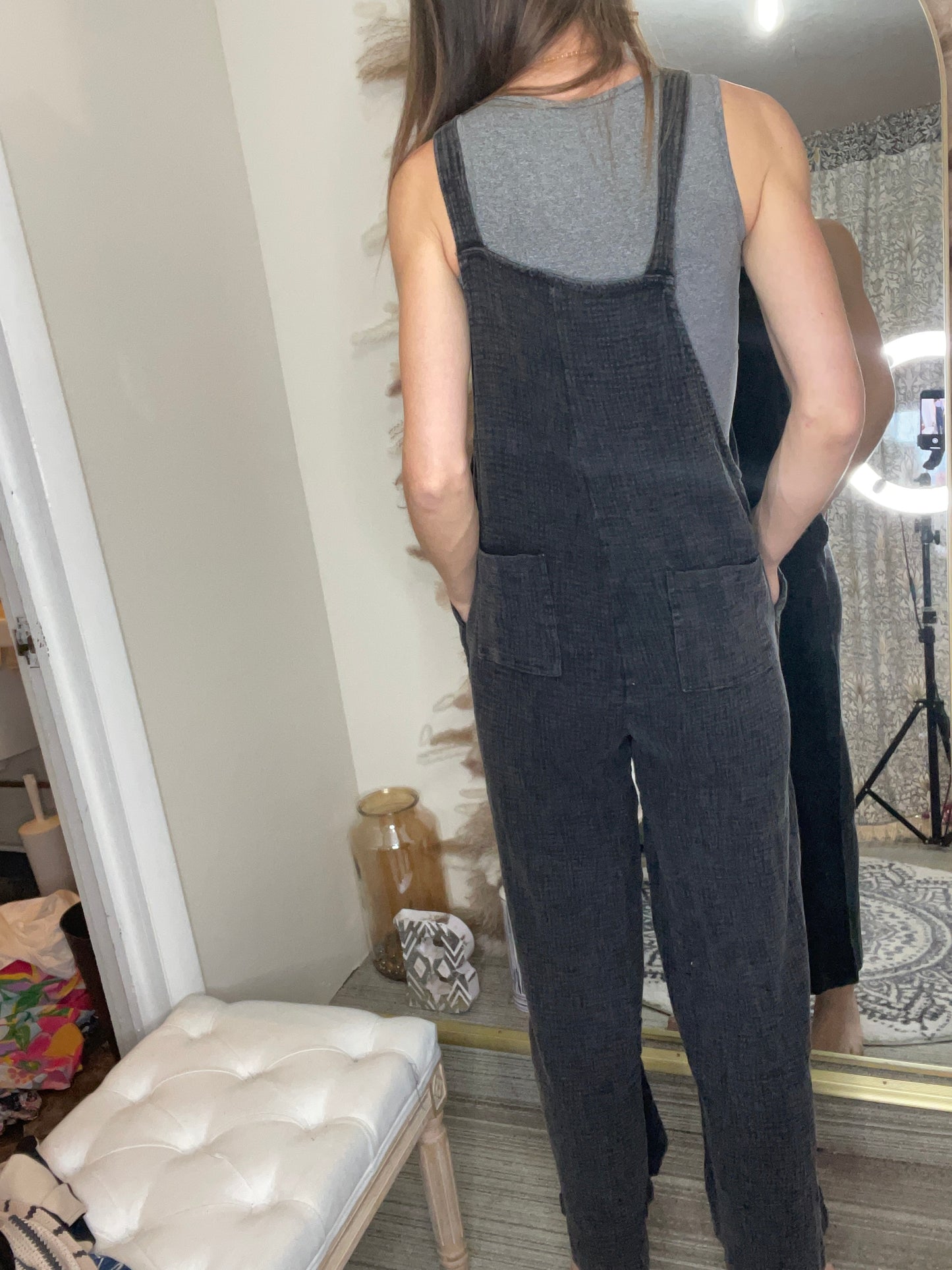 Washed henley overalls - Black