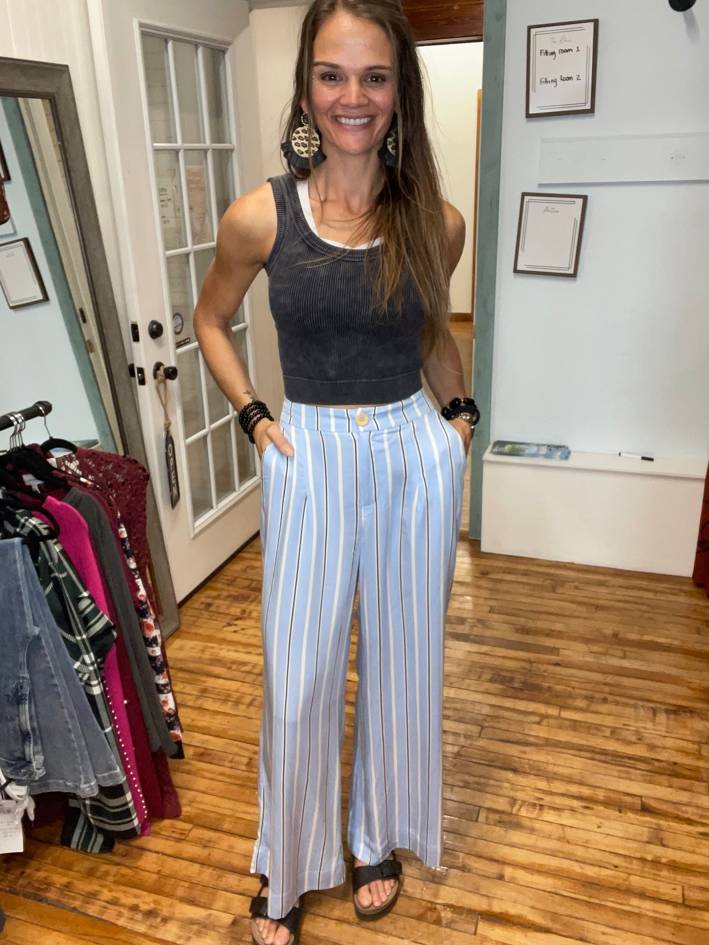 STRIPED WIDE LEG PANTS