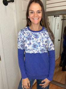 NATALIE PULLOVER SAPPHIRE FLORAL- MICHELLE MAE