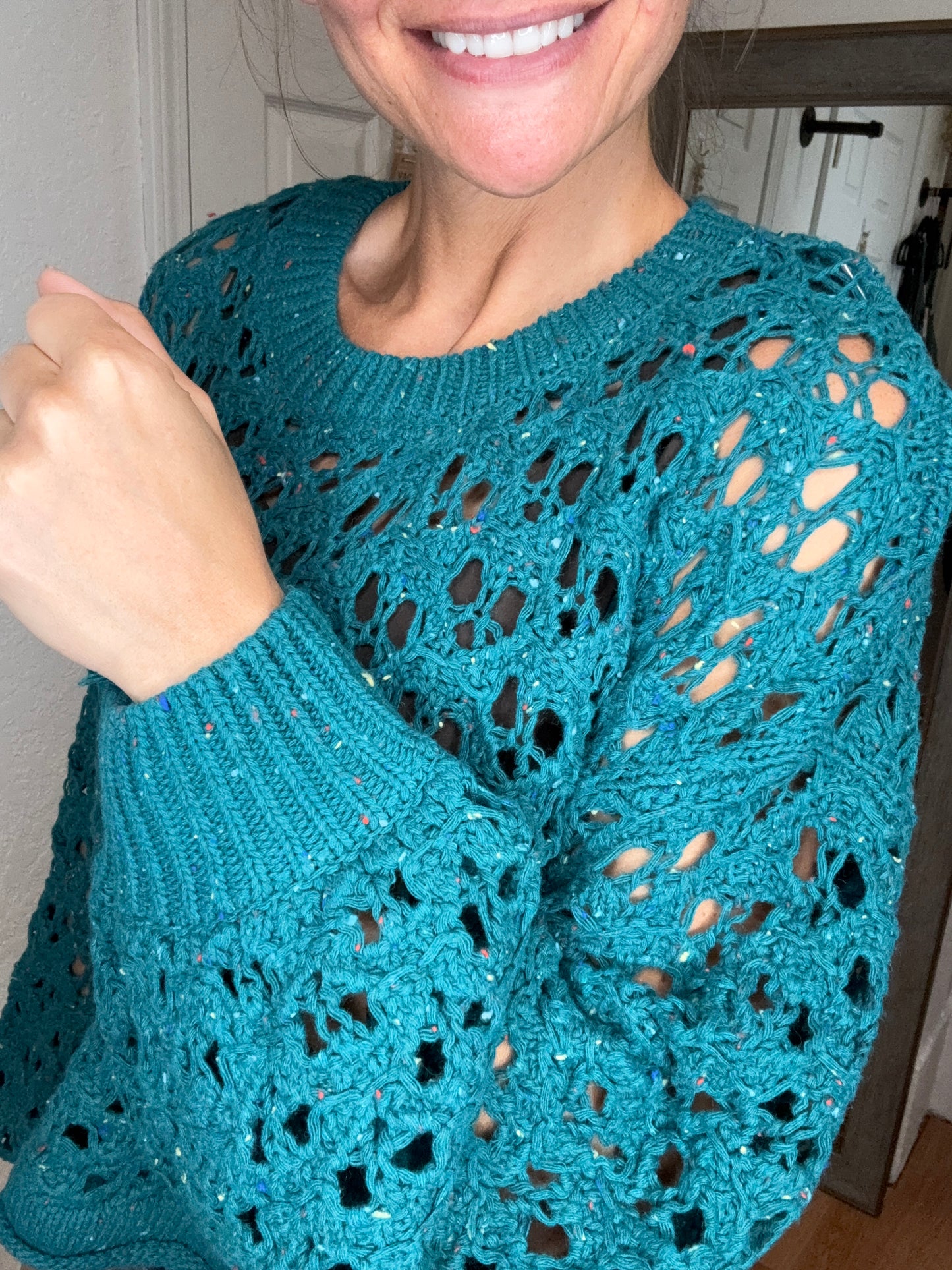 HAYLEY PULLOVER OPEN KNIT SWEATER TOP TEAL - ZENANA