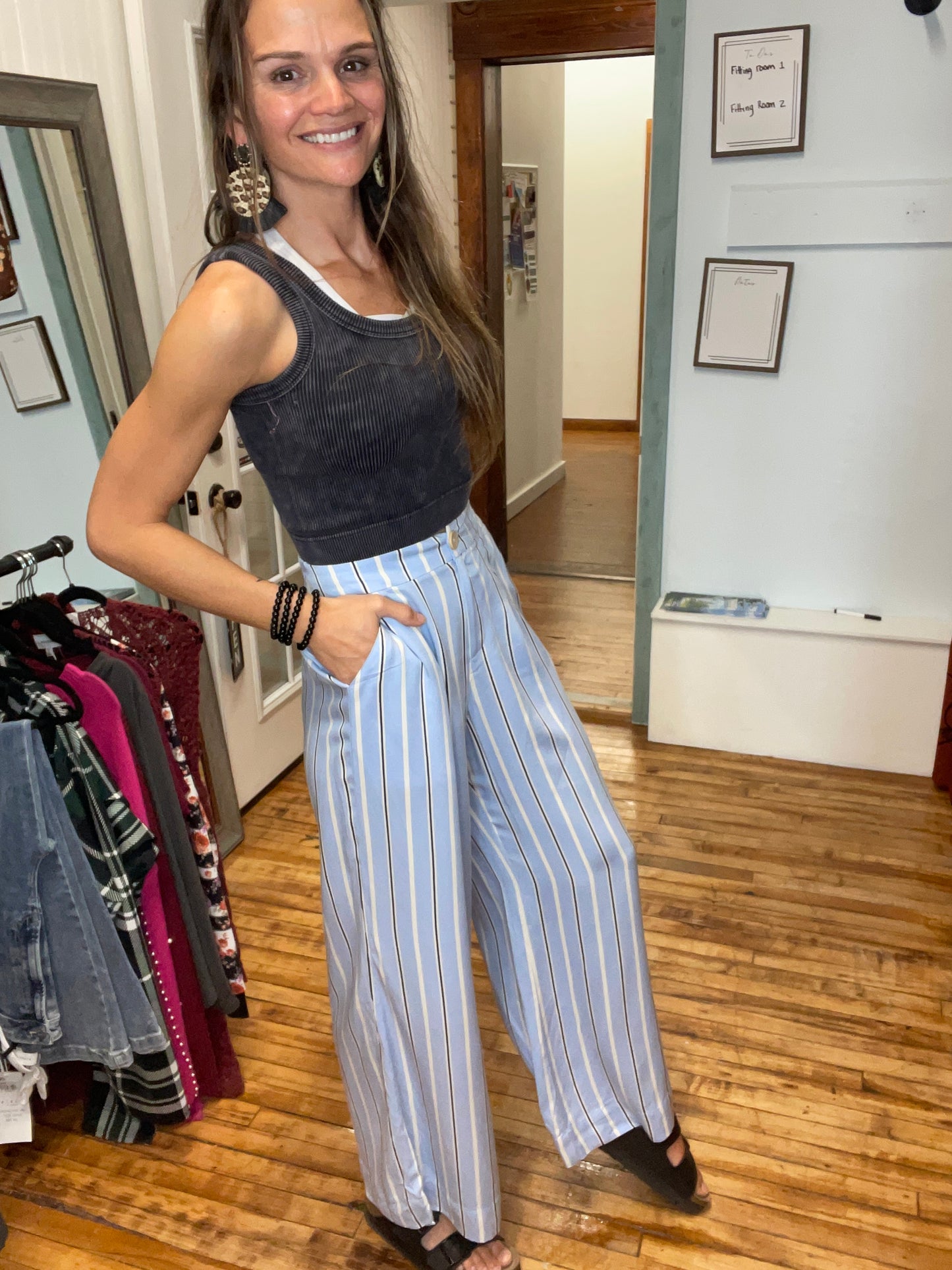 STRIPED WIDE LEG PANTS