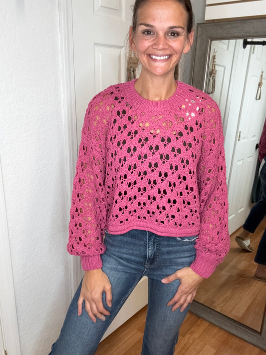 HAYLEY PULLOVER OPEN KNIT SWEATER TOP RASPBERRY - ZENANA