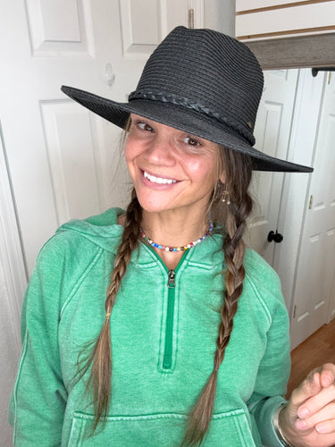 C.C STRAW PANAMA HAT-BLACK