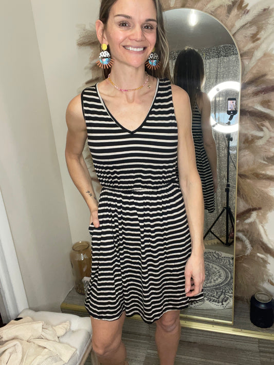 Striped Tank Dress - Black and Oat