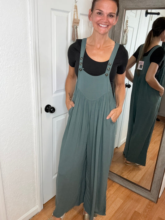 LAURA RAYON CREPE OVERALLS JADE - ZENANA