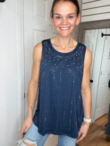 Glitzey Sleeveless Top Navy- Vocal