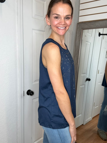 Glitzey Sleeveless Top Navy- Vocal
