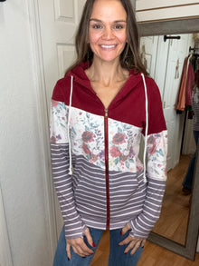 MYLA COLOR BLOCK STRIPES FULL ZIP - MICHELLE MAE