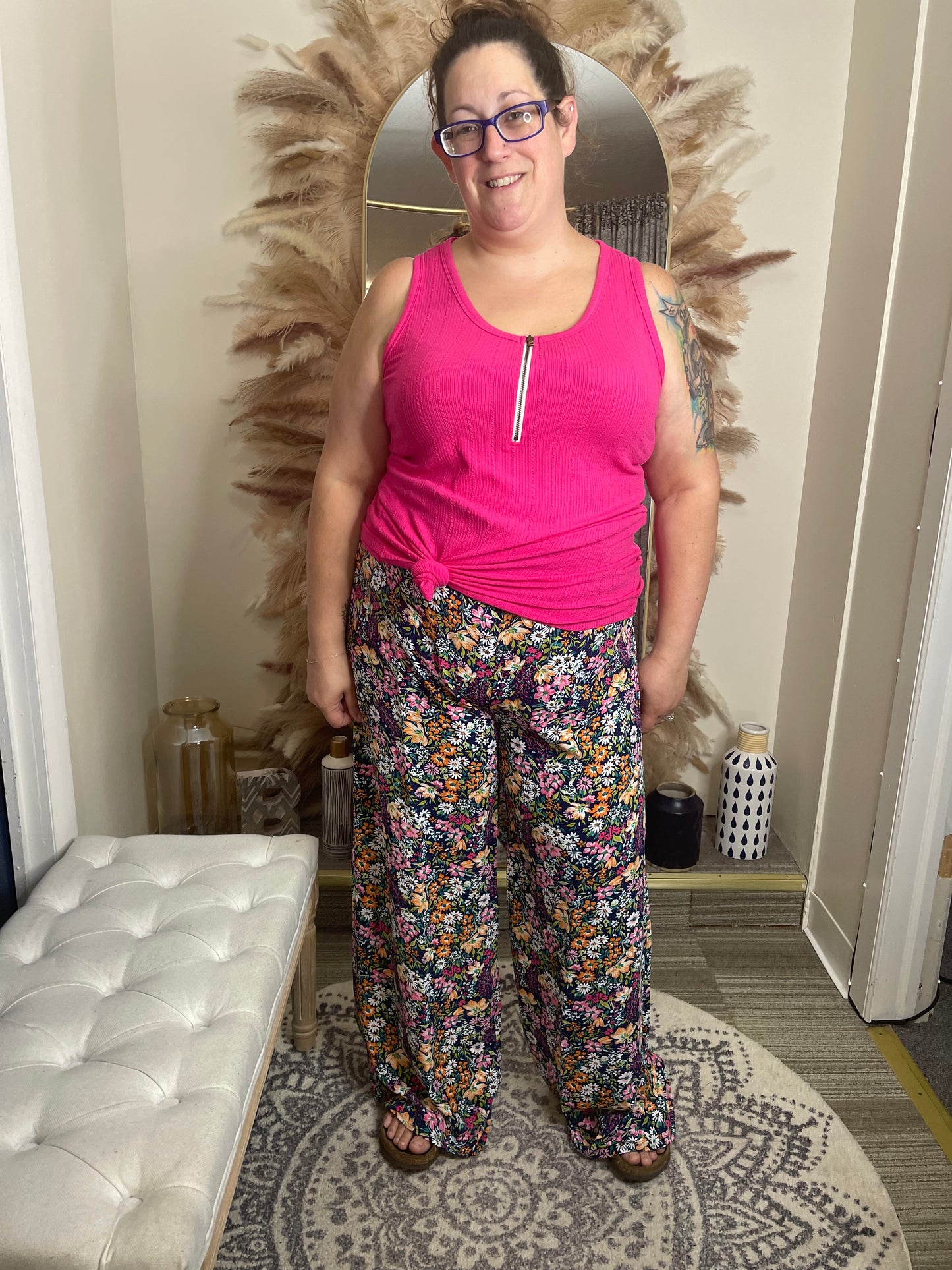 Presley Palazzo Pants - Navy and Pink Floral Mix