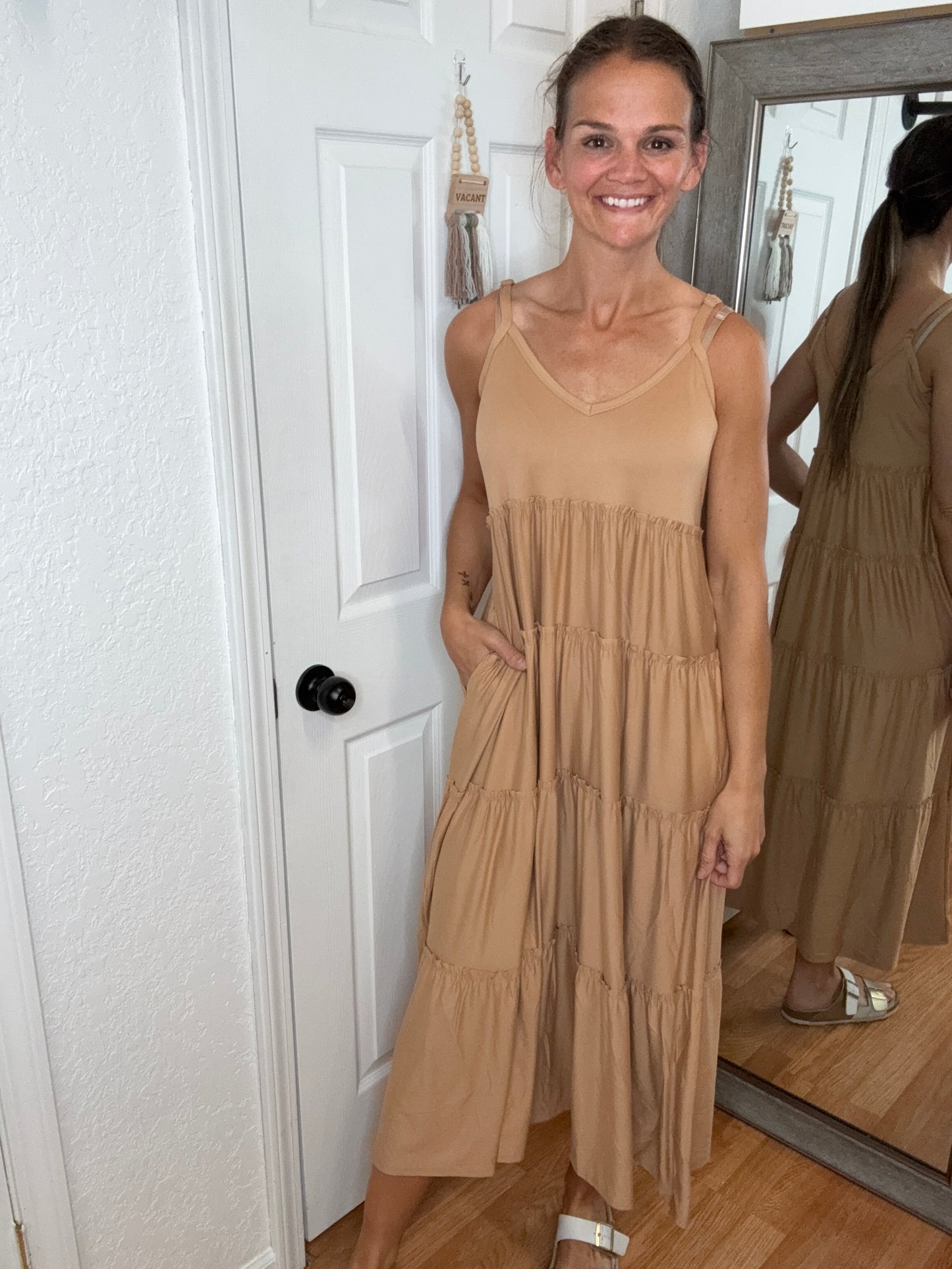 DIANE TIERED MAXI DRESS SAND - ZENANA