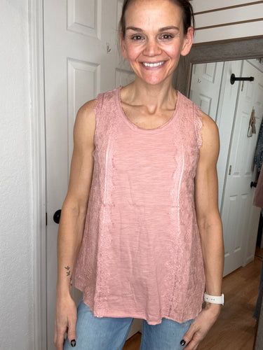 Liora Lace Trimmed Tank Top Pink- Vocal