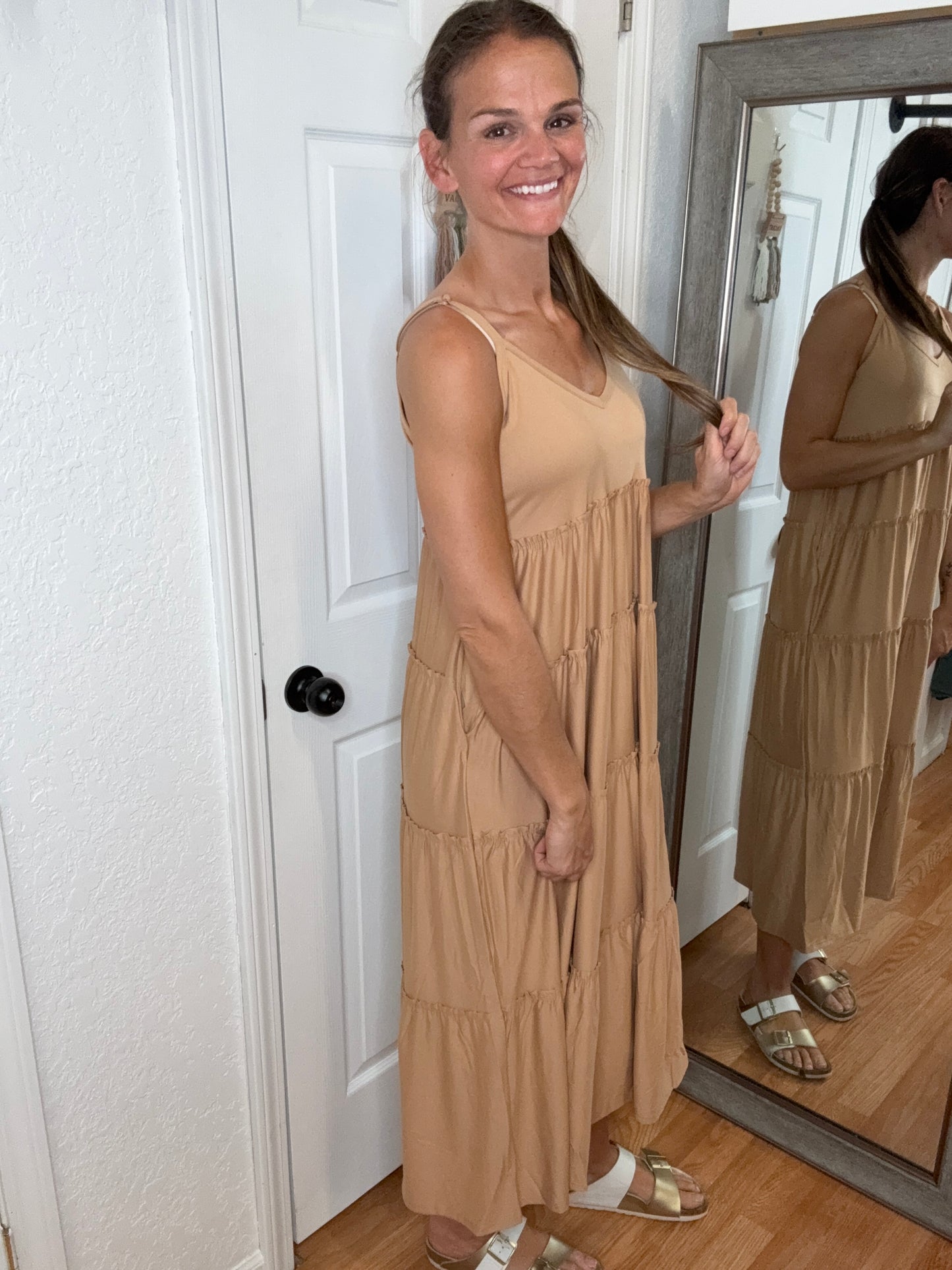 DIANE TIERED MAXI DRESS SAND - ZENANA