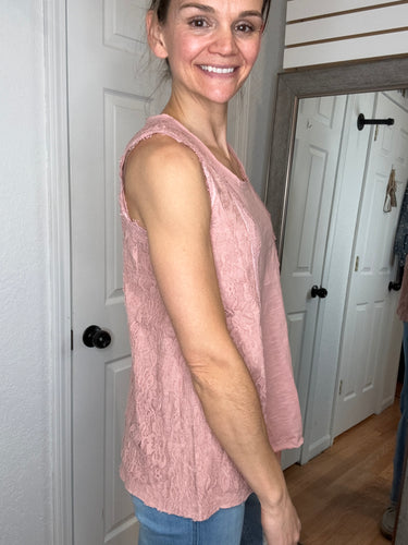 Liora Lace Trimmed Tank Top Pink- Vocal