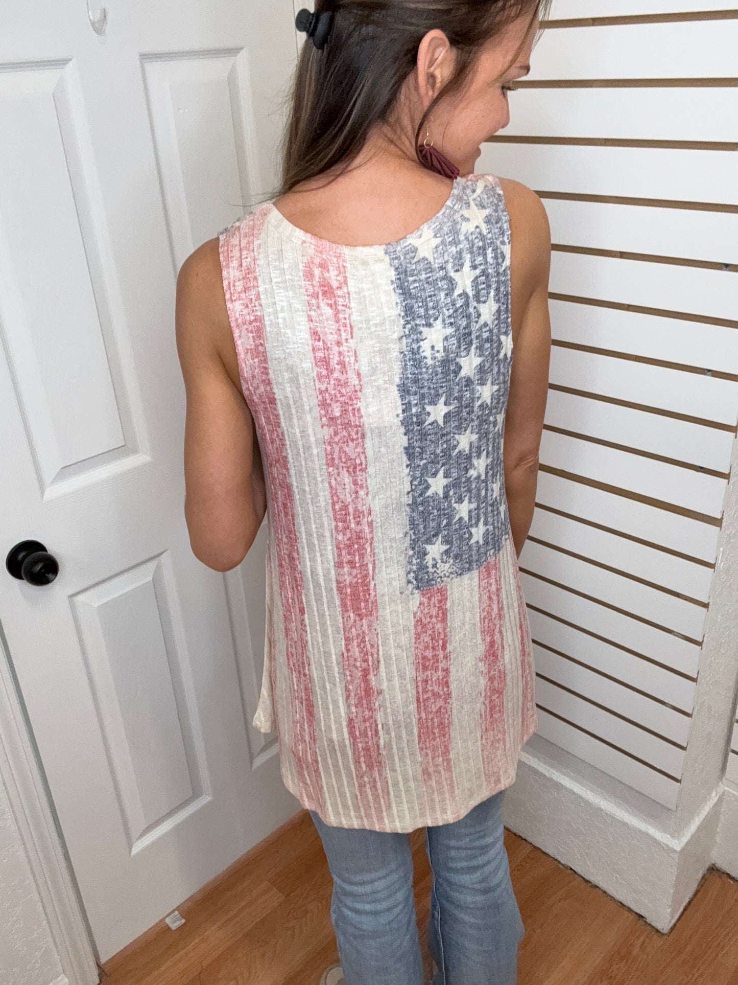 LIBERTY RHINESTONE FLAG SLEEVELESS TOP - BY VOCAL