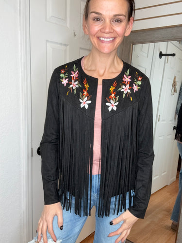 Arden Suede Fringe Layering Jacket Black- Vocal