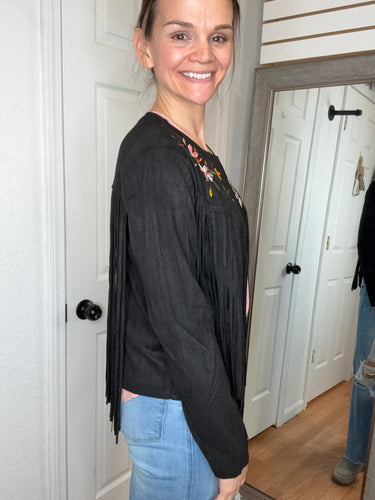 Arden Suede Fringe Layering Jacket Black- Vocal