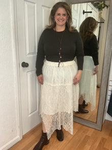 Ellie Asymmetrical Lace Midi Skirt Oat- Listicle