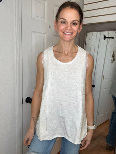 Liora Lace Trimmed Tank Top Ivory- Vocal