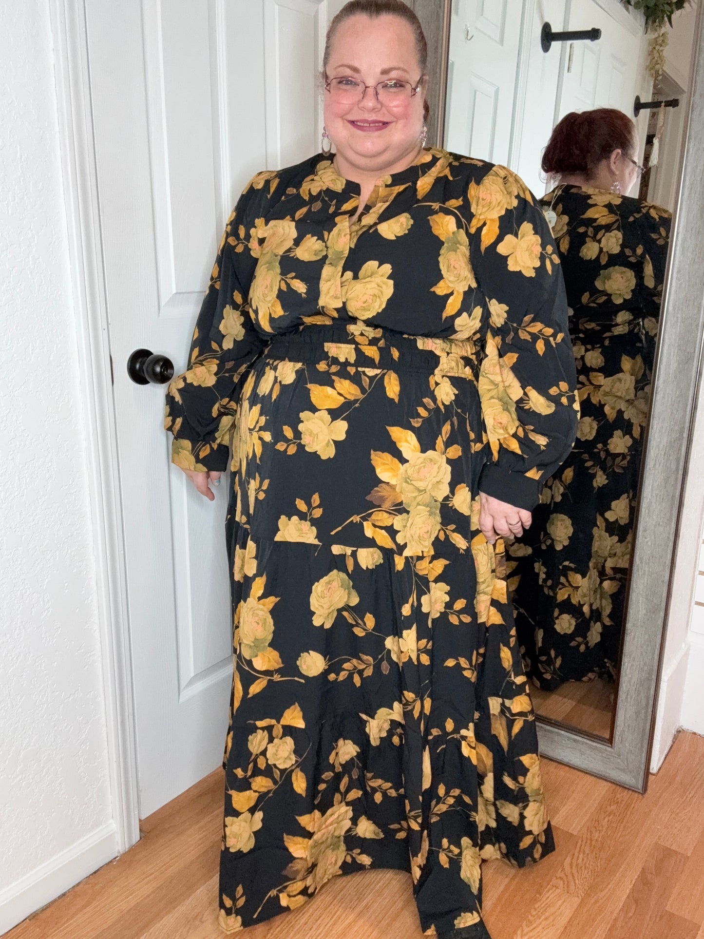 GOLDEN SUNSET FLORAL MIDI MAXI DRESS - ODDI