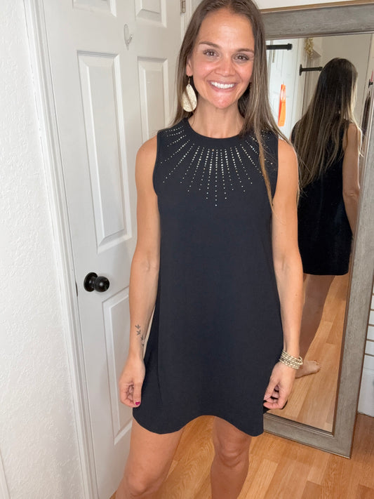 GLITZ SHIFT DRESS - BLACK -WHITE BIRCH