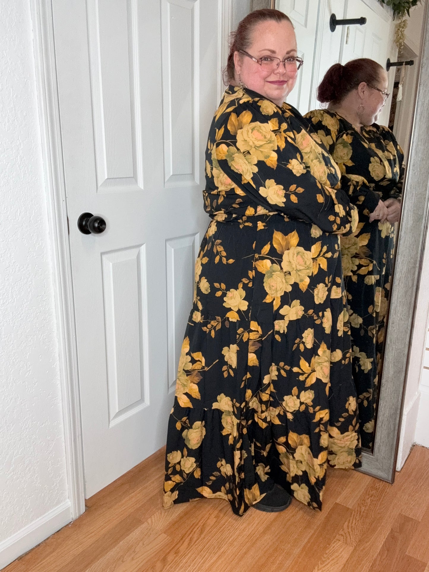 GOLDEN SUNSET FLORAL MIDI MAXI DRESS - ODDI