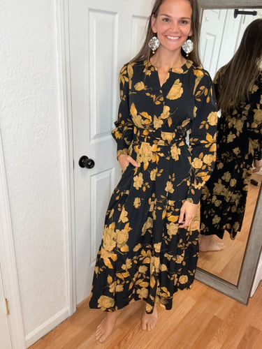 GOLDEN SUNSET FLORAL MIDI MAXI DRESS - ODDI