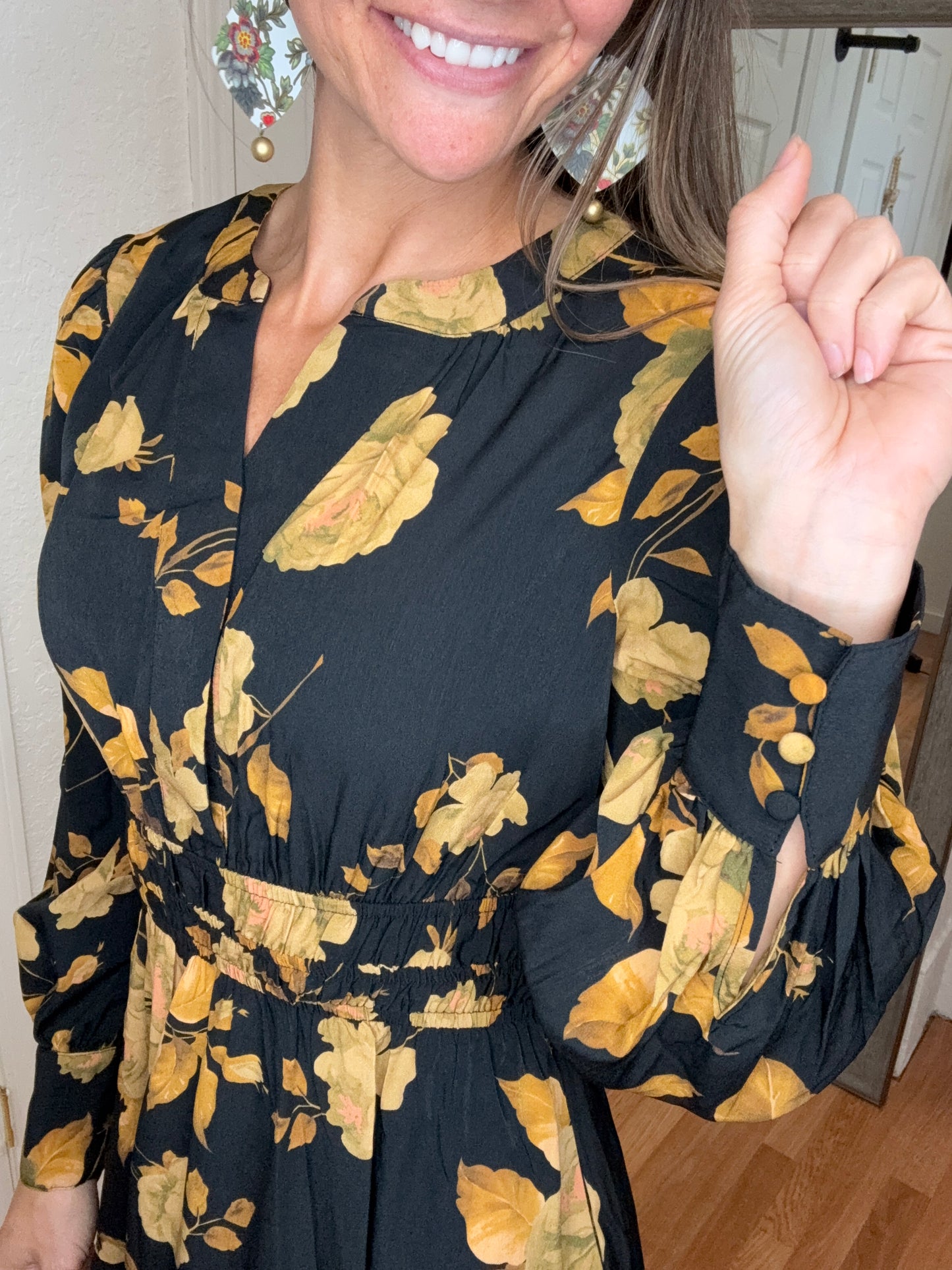 GOLDEN SUNSET FLORAL MIDI MAXI DRESS - ODDI