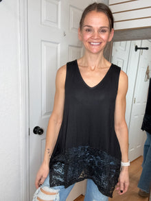 Laura Lace Trimmed Sleeveless Top Black- Vocal
